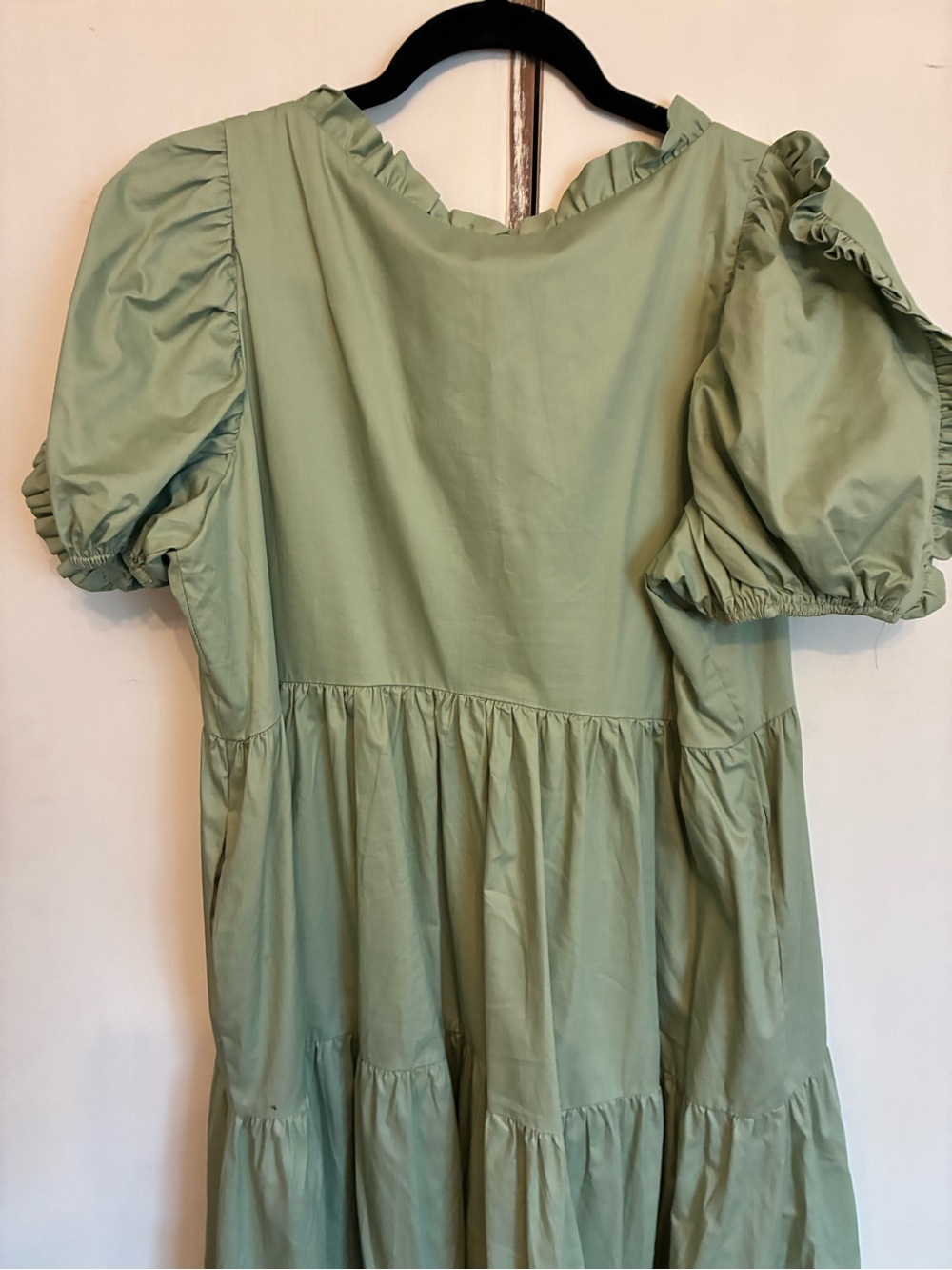Ruffle V-Neck Tiered Casual Dress in Sage Green - Picture 6 of 6